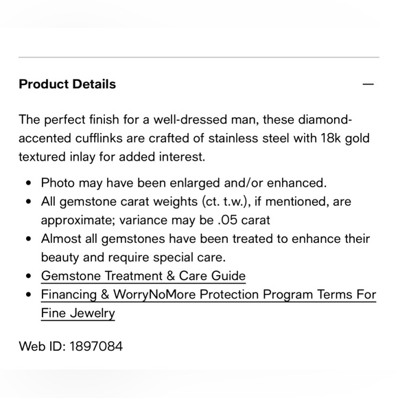 Men's Diamond Accent Cufflinks in Stainless Steel with 18k Gold Inlay (Macy’s) - Picture 4 of 5